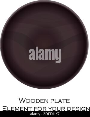 Assiette ronde en bois sur fond blanc. Illustration de Vecteur