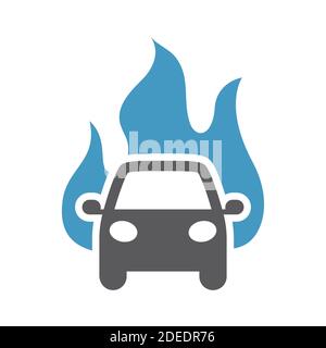 Voiture avec icône de flamme ou de vecteur de feu. Symbole de concept d'assurance. Illustration de Vecteur