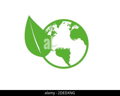 Globe terrestre vert avec vecteur feuille isolé sur fond blanc Banque D'Images