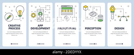 Ensemble de bandeaux Web Vector Modern Thin Line Creative Process concept Illustration de Vecteur