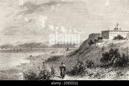 Mont Carmel, Israël. Ancienne illustration gravée du XIXe Voyage à Jérusalem par Alphonse de Lamartine de El Mundo en la Mano 1879 Banque D'Images