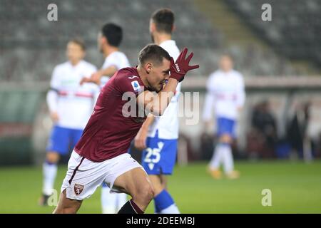 Stade Olimpico Grande Torino, Turin, Italie, 30 novembre 2020, 09 Andrea Belotti (Torino FC) célèbre le but pendant le Torino FC vs UC Sampdoria, football italien série A match - photo Claudio Benedetto / LM Banque D'Images