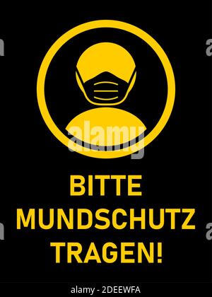 Bitte Mundschutz tragen ('Veuillez porter un masque de visage' en allemand) icône d'instruction verticale avec un rapport d'aspect de 3:4. Image vectorielle. Illustration de Vecteur