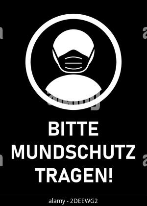 Bitte Mundschutz tragen ('Veuillez porter un masque de visage' en allemand) icône d'instruction verticale avec un rapport d'aspect de 3:4. Image vectorielle. Illustration de Vecteur