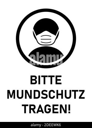 Bitte Mundschutz tragen ('Veuillez porter un masque de visage' en allemand) icône d'instruction verticale avec un rapport d'aspect de 3:4. Image vectorielle. Illustration de Vecteur