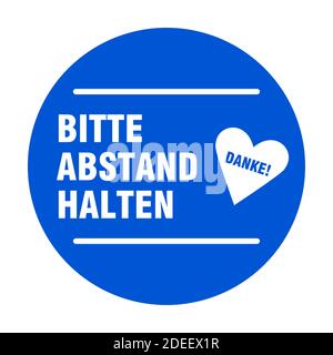 Bitte abstand Halten Danke ('Please Keep distance Thank You' en allemand) Round social distancement icône pour la file d'attente avec le symbole de coeur. Image vectorielle. Illustration de Vecteur