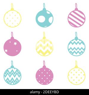 Lot de boules de noël dessinées à la main. Décoration éléments isolés. Illustration vectorielle des dessins et des esquisses Illustration de Vecteur