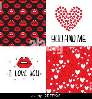 Ensemble d'illustrations de vœux romantiques. Affiche. Illustration vectorielle. Illustration de Vecteur