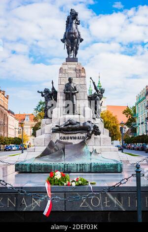 Le monument Grunwald est une statue équestre du roi de Pologne Wladyslaw II Jagiello, situé sur la place Matejko dans la vieille ville de Cracovie Ville et construit moi Banque D'Images