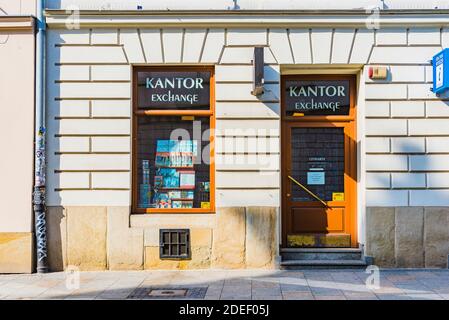 Bureau de change. Cracovie, Comté de Cracovie, petite Pologne Voivodeship, Pologne, Europe Banque D'Images