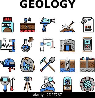 Géologie recherche icônes de collection définir le vecteur Illustration de Vecteur