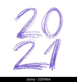 Nouvelle année 2021. Nombre par crayon violet isolé sur fond blanc Banque D'Images
