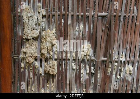 Murs de construction en bois avec lattes de bambou et plâtre de boue et d'argile d'adobe à la ville antique de Qingyan, près de Guiyang, province de Guizhou, Chine Banque D'Images