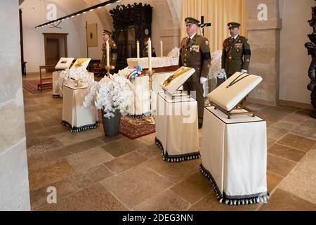 Les restes de son Altesse Royale le Grand-Duc Jean sont exposés à la Chapelle Ardente du Palais grand-ducal à Luxembourg, le 29 avril 2019. Document photo de Claude Piscitelli/Cour grand-ducale/ABACAPRESS.COM Banque D'Images