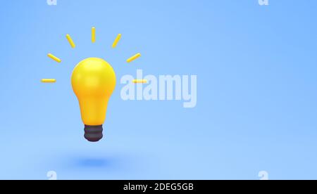 Concept créatif de l'idée d'ampoule. Concept minimal d'ampoule jaune isolée sur fond bleu avec espace de copie pour le texte. Rendu 3D. Banque D'Images