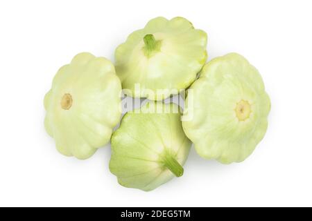 patypan vert de courge isolé sur fond blanc. Vue de dessus avec masque. Pose à plat. Banque D'Images