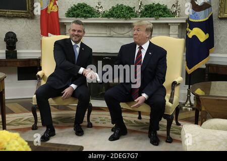 LE président AMÉRICAIN Donald J. Trump rencontre le Premier ministre de la République slovaque, Peter Pellegrini, dans le bureau ovale de la Maison Blanche à Washington, DC, le 03 mai 2019. Photo de Yuri Gripas/pool/ABACAPRESS.COM Banque D'Images