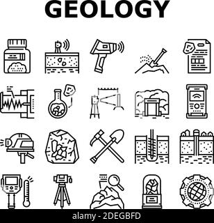 Géologie recherche icônes de collection définir le vecteur Illustration de Vecteur