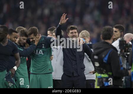 Mauricio Pochettino, entraîneur de Tottenham, termine la joie après le match de retour final 1/2 de la Ligue des champions, Ajax vs Tottenham à Amsterdam Arena, Amsterdam, pays-Bas, le 8 mai 2019. Tottenham a gagné 3-2. Photo de Henri Szwarc/ABACAPRESS.COM Banque D'Images