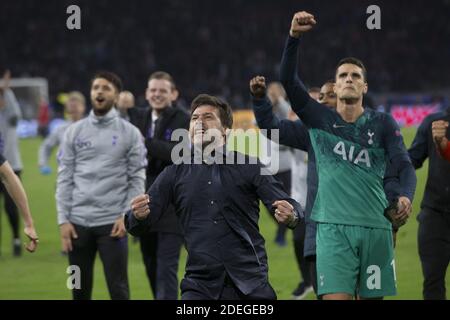 Mauricio Pochettino, entraîneur de Tottenham, termine la joie après le match de retour final 1/2 de la Ligue des champions, Ajax vs Tottenham à Amsterdam Arena, Amsterdam, pays-Bas, le 8 mai 2019. Tottenham a gagné 3-2. Photo de Henri Szwarc/ABACAPRESS.COM Banque D'Images