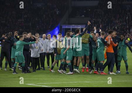 Tottenham a la joie de la fin après le match de retour final de 1/2 de la Ligue des champions, Ajax vs Tottenham à Amsterdam Arena, Amsterdam, pays-Bas, le 8 mai 2019. Tottenham a gagné 3-2. Photo de Henri Szwarc/ABACAPRESS.COM Banque D'Images