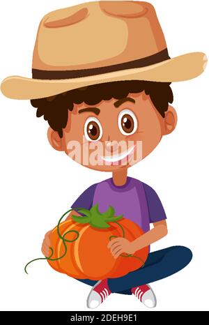 Personnage de dessin animé d'enfants tenant des fruits ou des légumes isolés sur blanc illustration d'arrière-plan Illustration de Vecteur