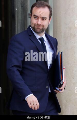 Ministre en aide au ministre de la cohésion territoriale Sébastien Lecornu quittant l'Elysée à la suite de la réunion hebdomadaire française du Cabinet à Paris, en France, le 22 mai 2019. Photo de Henri Szwarc/ABACAPRESS.COM Banque D'Images