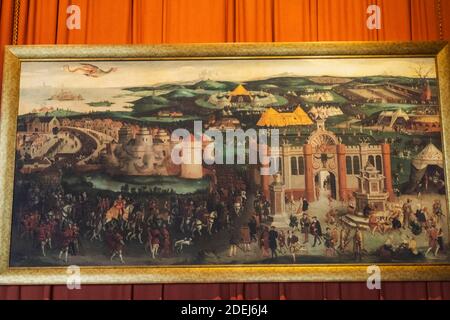 Angleterre, Kent, Château de Leeds, peinture du champ de tissu d'or montrant le Sommet entre Henry VIII et François Ier de France à Ballinghe Banque D'Images