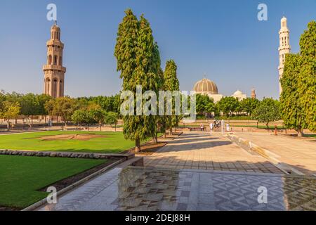 Moyen-Orient, Péninsule arabique, Oman, Muscat. 21 octobre 2019. Jardin du Sultan Qaboos Grande Mosquée à Muscat. Banque D'Images