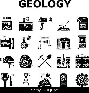 Géologie recherche icônes de collection définir le vecteur Illustration de Vecteur