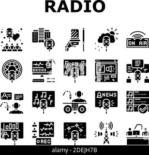 Radio Studio Podcast Collection Icons Set Vector Illustration de Vecteur