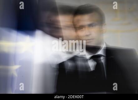 Le président français Emmanuel Macron prononce un discours lors d'une cérémonie du 50e anniversaire de l'élection de Georges Pompidou le 19 juin 2019 à Paris. Photo par Eliot Blondt/ABACAPRESS.COM Banque D'Images