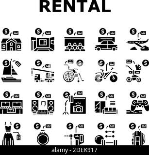 Vecteur de jeu d'icônes de collection d'entreprise de service de location Illustration de Vecteur