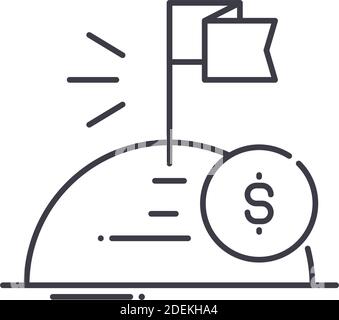 Icône d'objectif monétaire, illustration isolée linéaire, vecteur de ligne mince, signe de conception Web, symbole de concept de contour avec contour modifiable sur fond blanc. Illustration de Vecteur