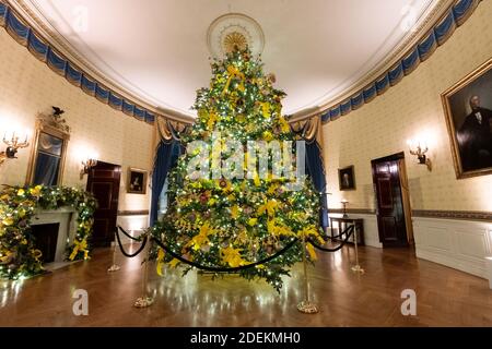 Washington, États-Unis d'Amérique. 29 novembre 2020. La salle bleue de la Maison Blanche est décorée pour la saison de Noël le dimanche 29 novembre 2020. People: FIRST LADY MELANIA TRUMP Credit: Storms Media Group/Alamy Live News Banque D'Images