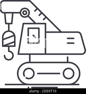 Icône de grue mobile, illustration isolée linéaire, vecteur de ligne mince, panneau de conception de bande, symbole de concept de contour avec contour modifiable sur fond blanc. Illustration de Vecteur