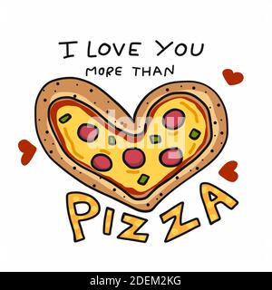 Je vous aime plus que pizza, pizza coeur forme dessin animé illustration vectorielle Illustration de Vecteur