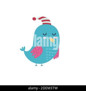 Joli oiseau endormi dans le chapeau. Elément isolé Blue Bird. Caractère drôle Illustration de Vecteur