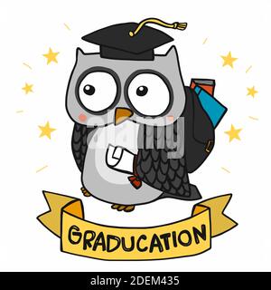 Illustration vectorielle de dessin animé gradué Owl Celebration Illustration de Vecteur