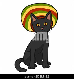 Noir chat porter chapeau vintage coloré dessin animé vecteur illustration Illustration de Vecteur