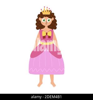 Jolie princesse en robe rose et couronne. Belle fille élément isolé Illustration de Vecteur