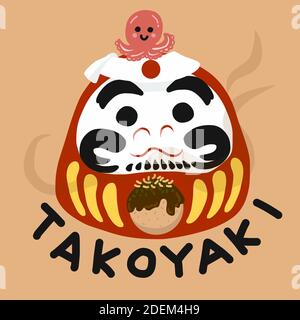 Illustration vectorielle de la bande dessinée Daruma Tokoyaki (cuisine de rue japonaise) Illustration de Vecteur