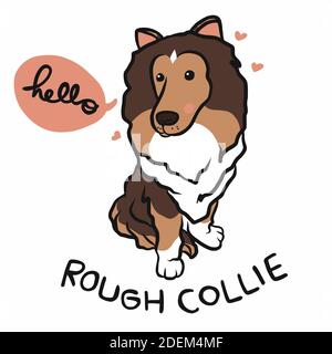 Chien Collie rugueux dire bonjour avec l'amour dessin animé illustration vectorielle Illustration de Vecteur