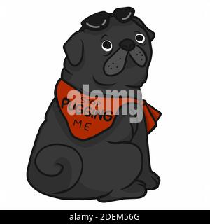 Arrêtez de me pugging mot sur le foulard rouge, dessin animé de la graisse noire pug illustration vectorielle Illustration de Vecteur