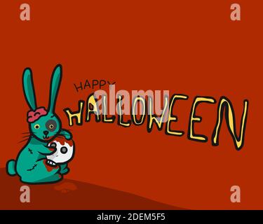 Illustration vectorielle de dessin animé lapin zombie Halloween Illustration de Vecteur