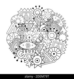 Résumé éléments mandala coloriage page. Motif de forme de cercle tribal Illustration de Vecteur