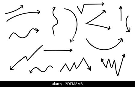Les flèches tracées à la main indiquent le vecteur des icônes. Jeu de flèches Illustration de Vecteur