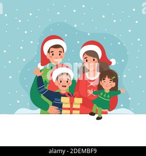 Bonne famille à noël. Jolie illustration plate Banque D'Images