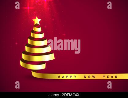 Ruban d'arbre de Noël bannière dorée, décoration d'art. Illustration vectorielle Illustration de Vecteur