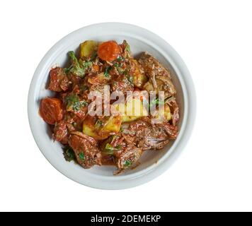 Birmingham Balti - variété de curry de viande d'agneau ou de chèvre préparée avec de la viande, des légumes ou du poisson, créée au Royaume-Uni, Banque D'Images